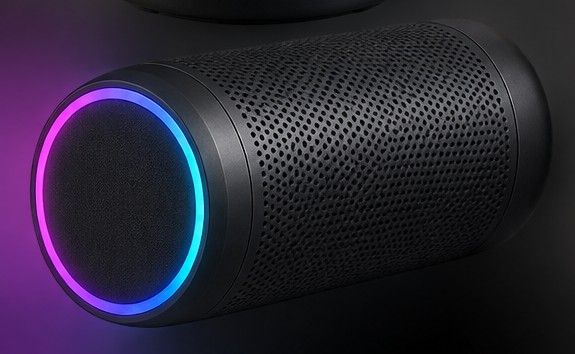 FirePod lying on its side with the light ring glowing