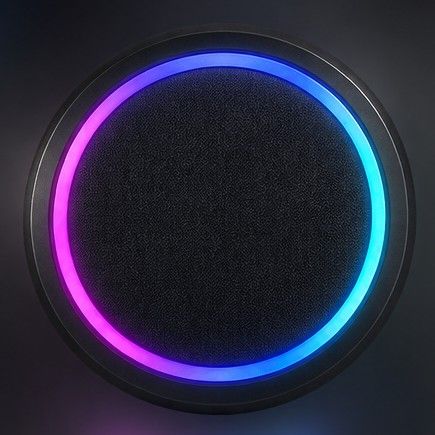FirePod seen from above, its light ring glowing pink and blue
